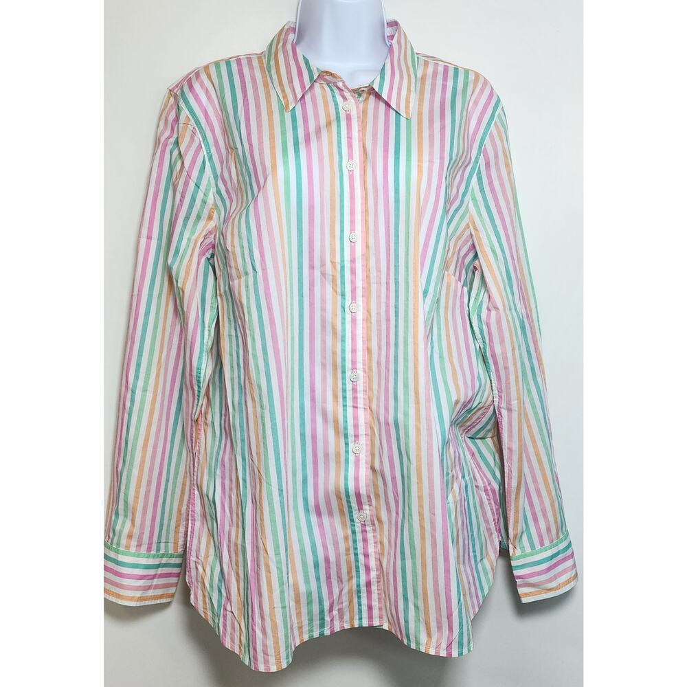 TALBOTS Preppy Coastal Striped Classic Button Up Shirt XL